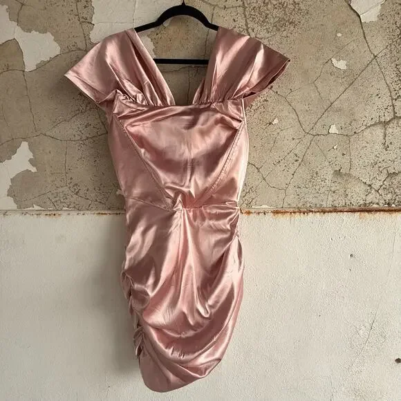 Superdown Corset Dress Satin Ruched Mini NWT Womens S‎ Blush Off Shoulder Party - Picture 2 of 7